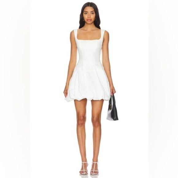 NWOT SIMKHAI Juni Bubble-Hem Cotton-Blend Corset Mini Dress white, size 2 - Picture 1 of 14